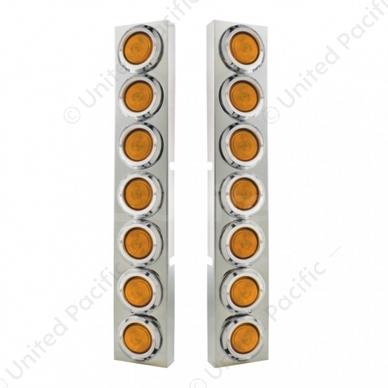 Kenworth Stainless Front Air Cleaner Bracket With 14X 2" Flat Lights & Bezels - Amber Lens