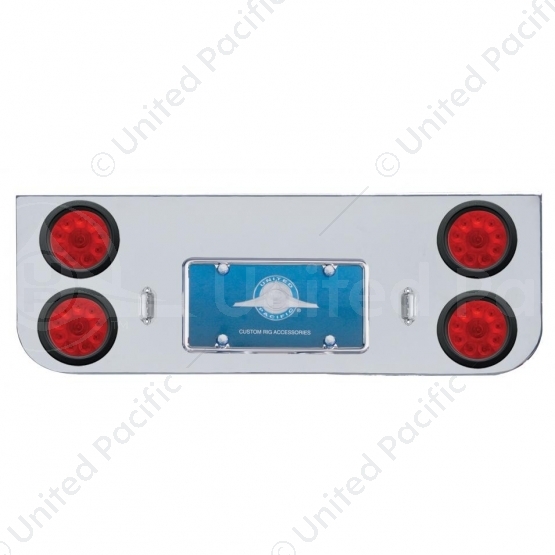 Chrome Rear Center Panel With Four 10 LED 4" Lights & Grommets - Red LED/Red Lens