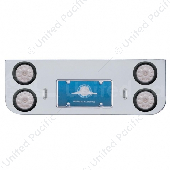 Chrome Rear Center Panel With Four 10 LED 4" Lights & Grommets - Red LED/Clear Lens