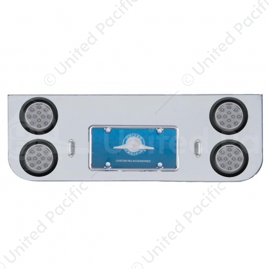Chrome Rear Center Panel With Four 12 LED 4" Reflector Lights & Grommets - Red LED/Clear Lens