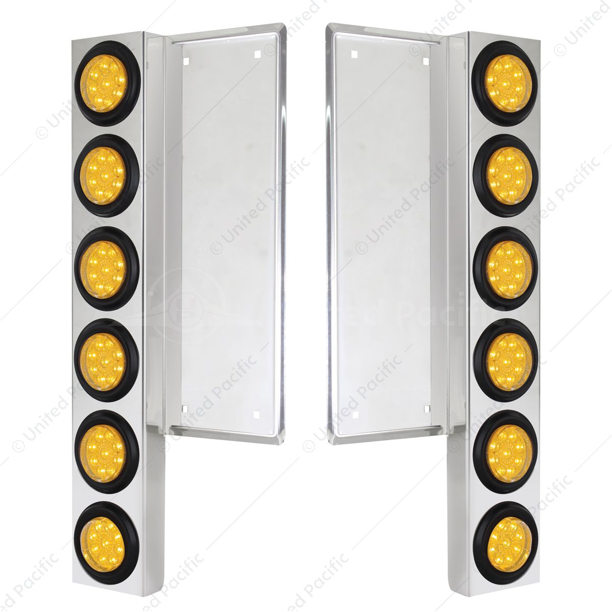 FL SS Front Air Cleaner Bracket With 12X 9 LED 2" Reflector Lights -Amber LED & Lens