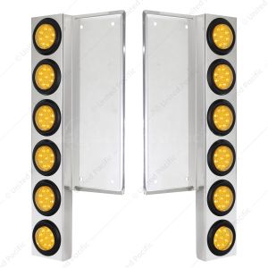 FL SS Front Air Cleaner Bracket With 12X 9 LED 2" Reflector Lights -Amber LED & Lens