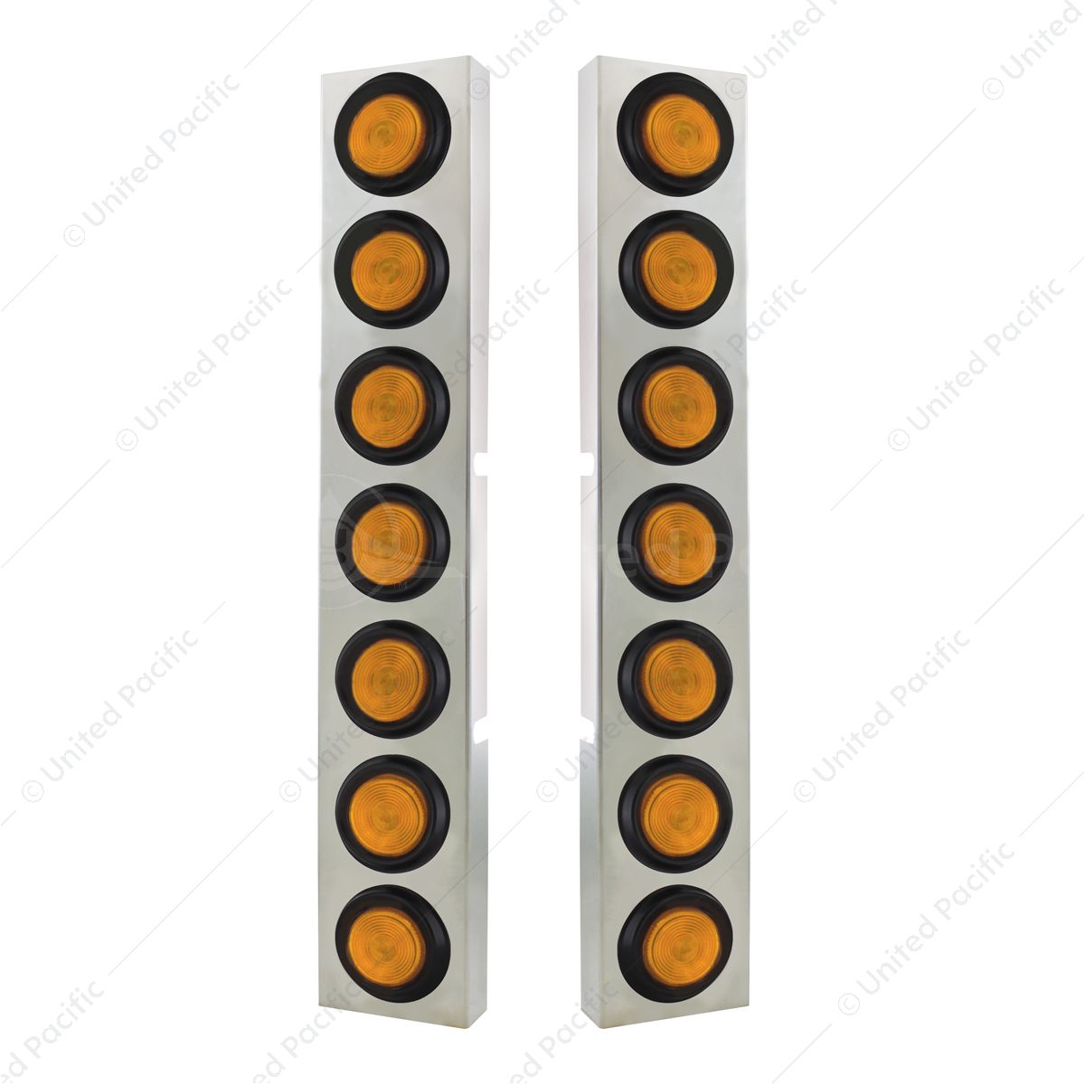 Kenworth Stainless Front Air Cleaner Bracket With 14X 2" Flat Lights & Grommets - Amber Lens