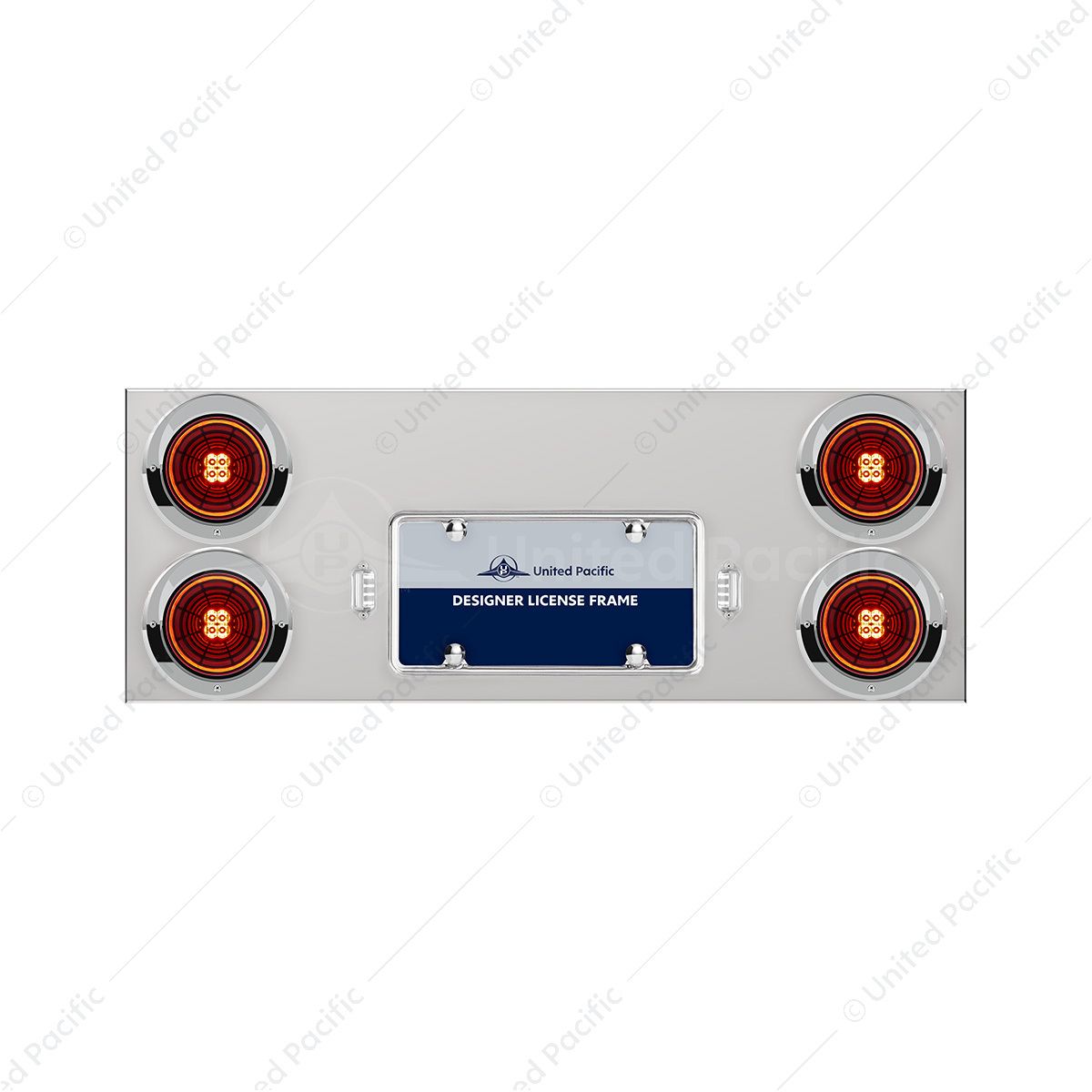 33-3/4" Stainless Rear Center Panel With 4X 13 LED 4" Abyss Lights & Visors - Red LED/Red Lens