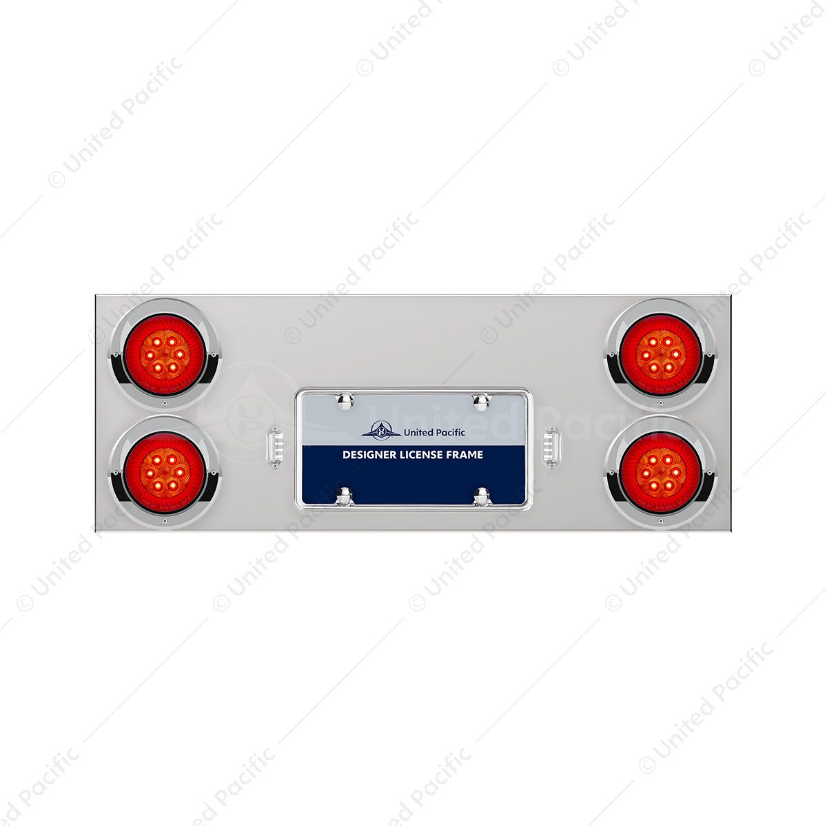 33-3/4" Stainless Rear Center Panel With 4X 16 LED 4" Turbine Lights & Visors - Red LED/Red Lens