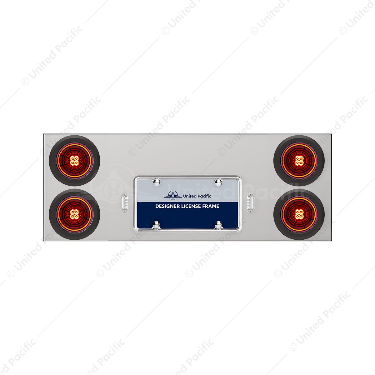 33-3/4" Stainless Rear Center Panel With 4X 13 LED 4" Abyss Lights & Grommets - Red LED/Red Lens