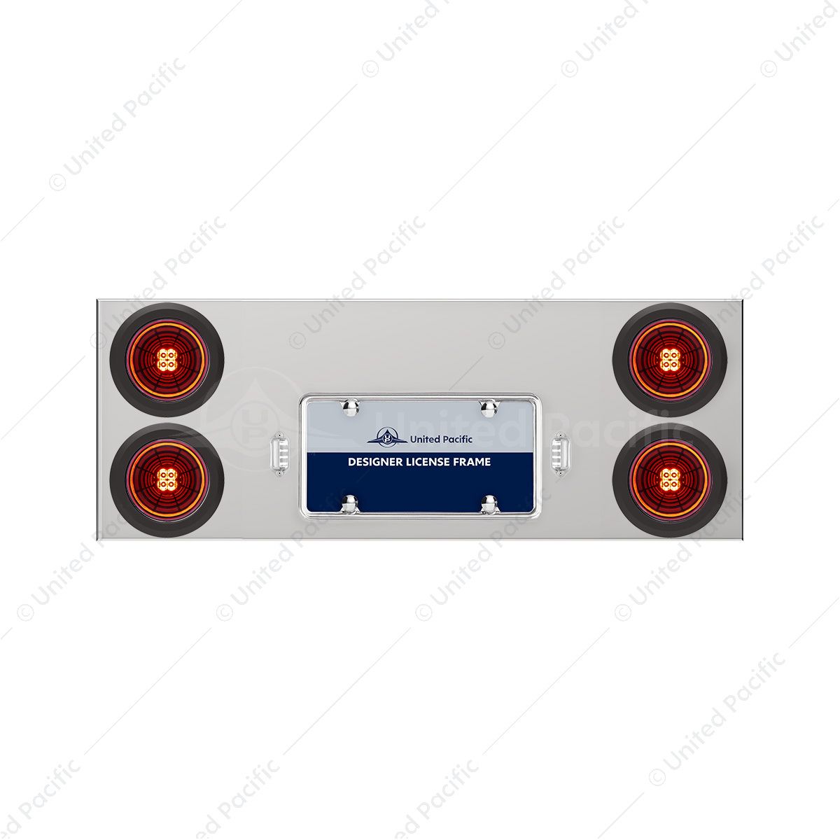 33-3/4" Stainless Rear Center Panel With 4X 13 LED 4" Abyss Lights & Grommets - Red LED/Clear Lens