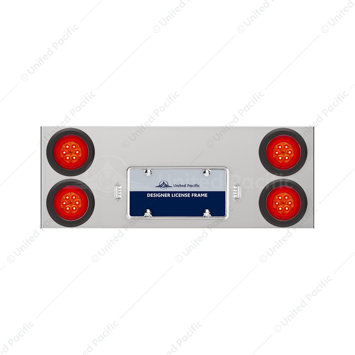 33-3/4" Stainless Rear Center Panel With 4X 16 LED 4" Turbine Lights & Grommets - Red LED/Red Lens