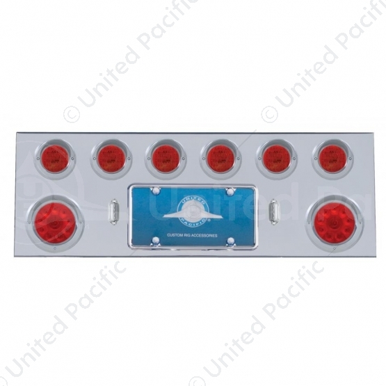 SS Rear Center Panel With Two 10 LED 4" Lights & 6X 13 LED 2.5" Lights & Visors -Red LED & Lens