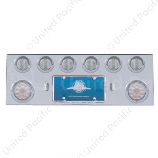 SS Rear Center Panel With 2X 10 LED 4" Lights & 6X 13 LED 2.5" Lights & Visors -Red LED/Clear Lens