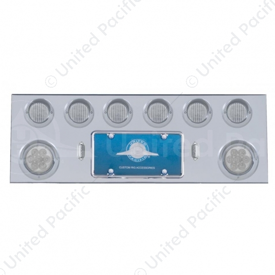 SS Rear Center Panel With 2X 7 LED 4" Reflector Light & 6X 13 LED 2.5" Light & Visor -Red LED/Clear