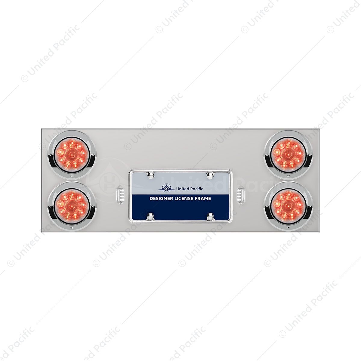 33-3/4" Stainless Rear Center Panel With Four 10 LED 4" Lights & Visors - Red LED/Clear Lens