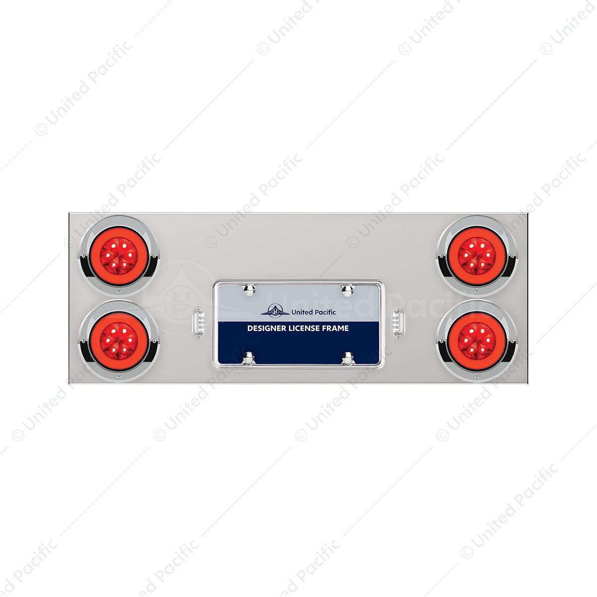 33-3/4" Stainless Rear Center Panel With Four 21 LED 4" GloLight & Visors - Red LED/Red Lens