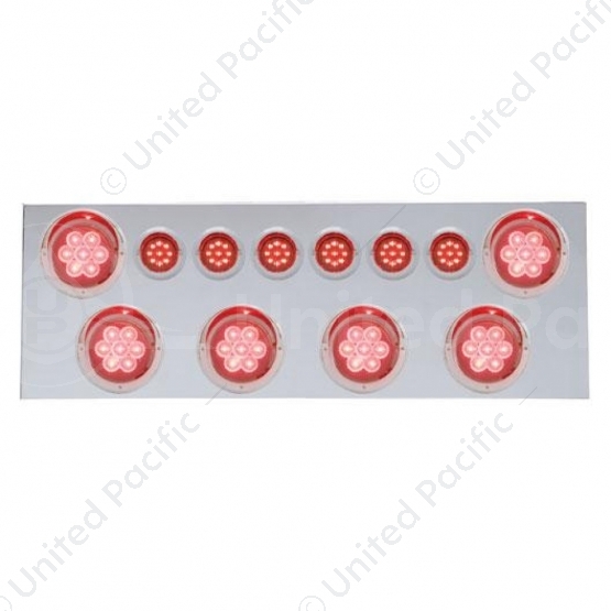 SS Rear Center Panel With 6X 7 LED 4" Reflector Lights & 6X 9 LED 2" Lights & Visors -Red LED & Lens