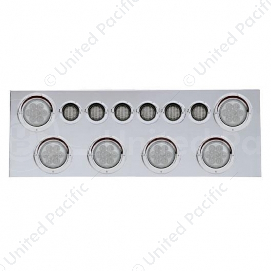 SS Rear Center Panel With 6X 7 LED 4" Reflector Lights & 6X 9 LED 2" Lights & Visors -Red LED/Clear