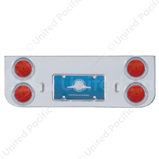 Chrome Rear Center Panel With Four 7 LED 4" Reflector Lights & Visors - Red LED/Red Lens