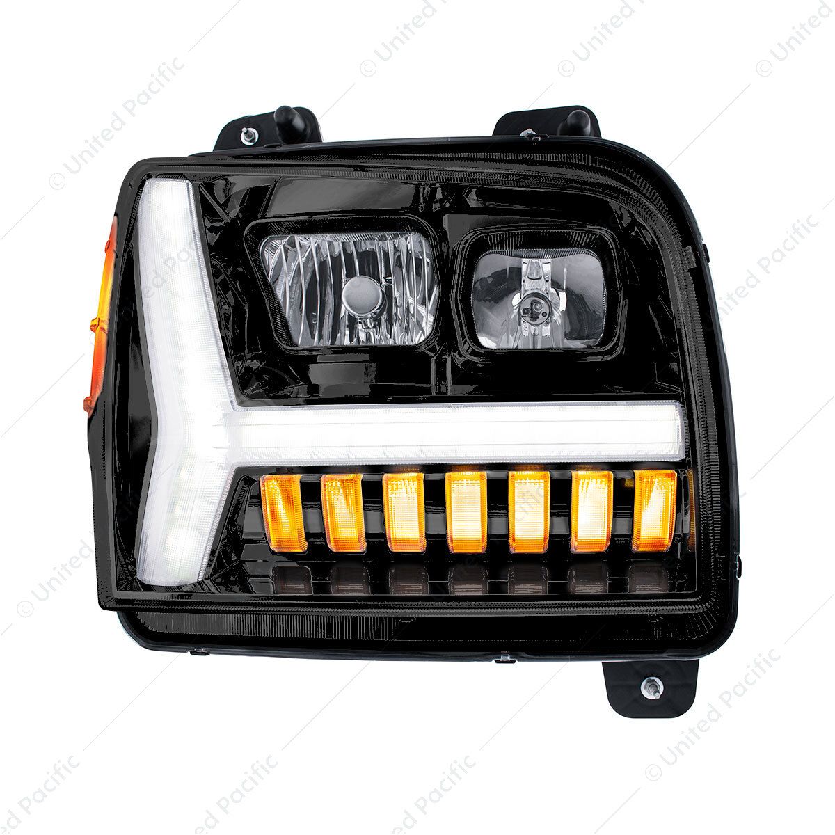 Blackout Headlight With LED DRL Light Bar & Turn Signal For 2018-2024 Kenworth W990-Passenger