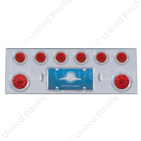SS Rear Center Panel With Two 10 LED 4" Lights & 6X 13 LED 2.5" Lights & Bezels -Red LED & Lens