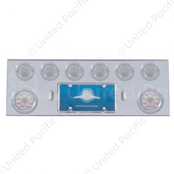 SS Rear Center Panel With 2X 10 LED 4" Lights & 6X 13 LED 2.5" Lights & Bezels -Red LED/Clear Lens