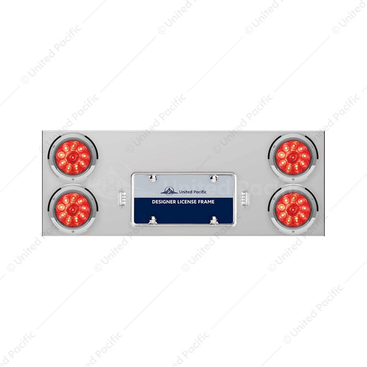 33-3/4" Stainless Rear Center Panel With Four 10 LED 4" Lights & Bezels - Red LED/Red Lens