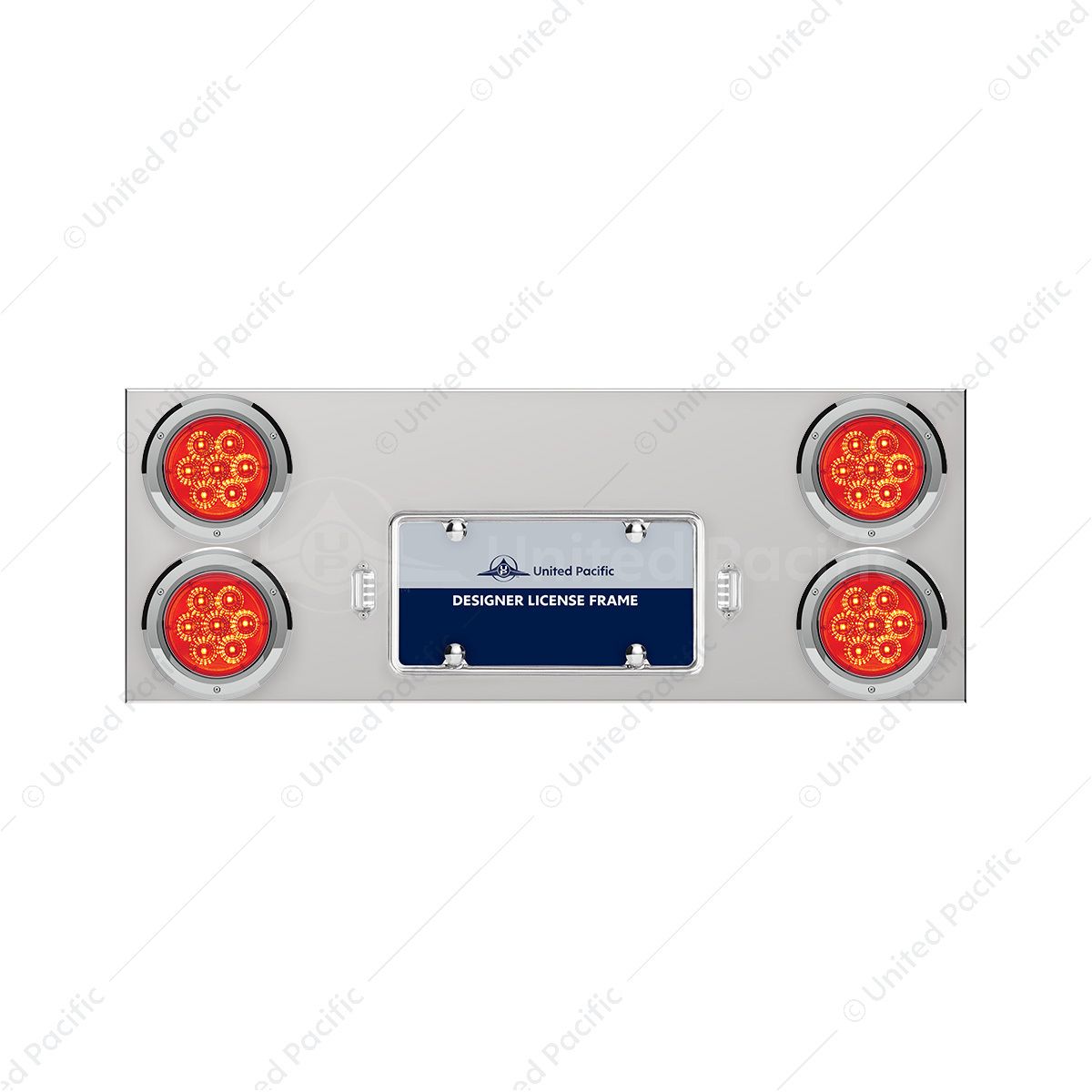 33-3/4" Stainless Rear Center Panel With Four 7 LED 4" Reflector Lights & Bezels - Red LED/Red Lens