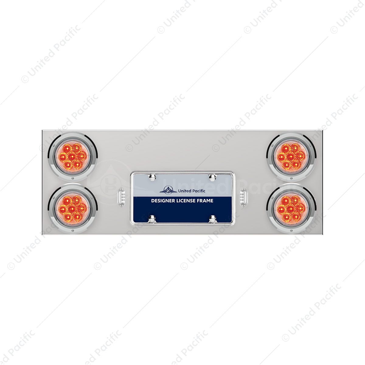 33-3/4" Stainless Rear Center Panel With Four 7 LED 4" Reflector Lights & Bezels - Red LED/Clear Len