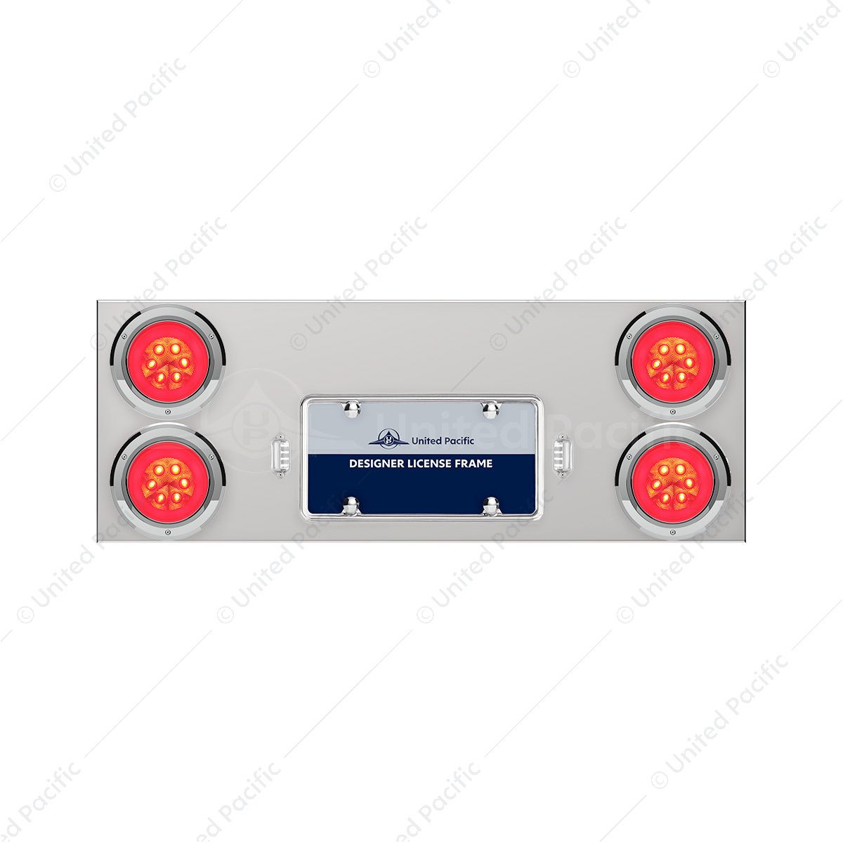 33-3/4" Stainless Rear Center Panel With Four 21 LED 4" GloLight & Bezels - Red LED/Clear Lens