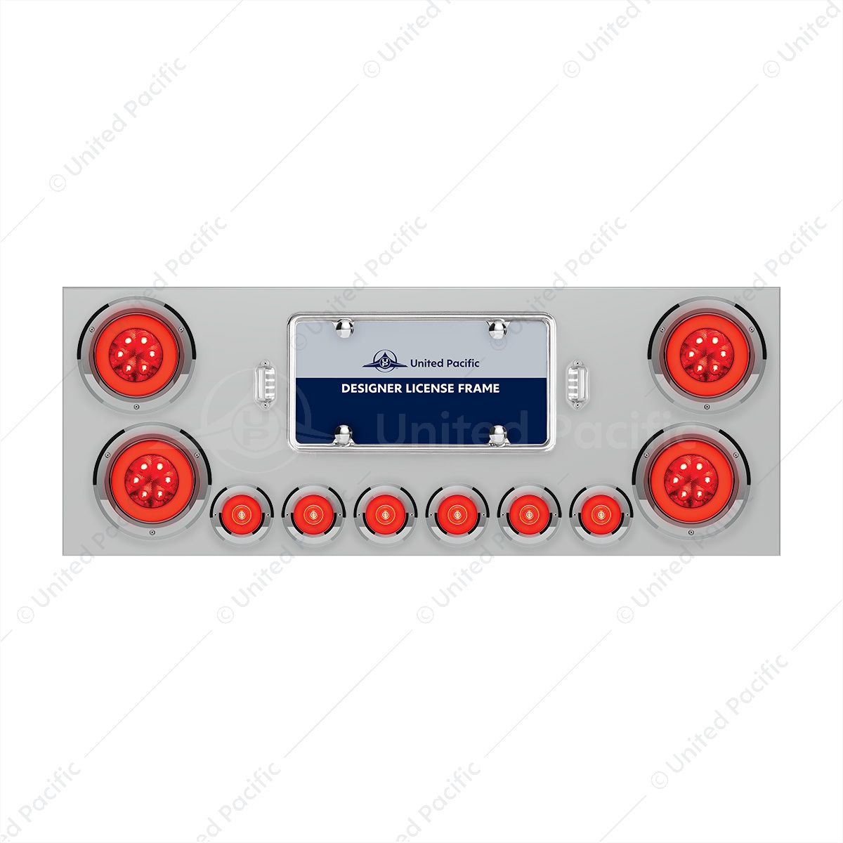 SS Rear Center Panel With 4X 21 LED 4" GloLight & 6X 6 LED 2" GloLight & Bezels -Red LED & Lens
