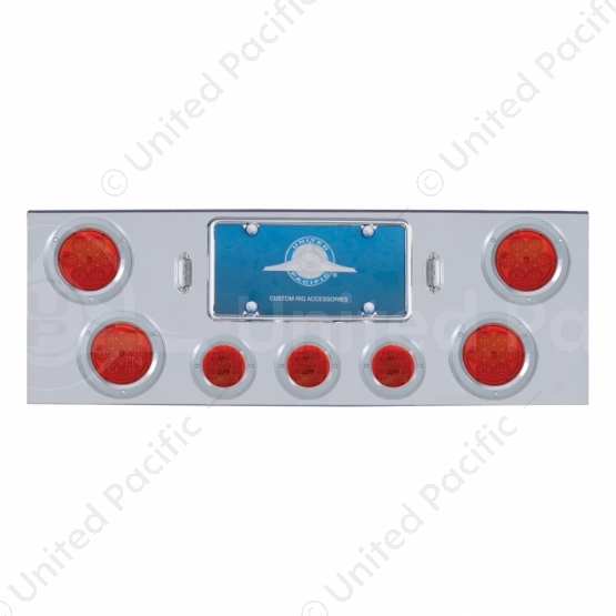 Chrome Rear Center Panel With 4X 7 LED 4" Reflector Lights & 3X 13 LED 2.5" Lights - Red LED/Red Len
