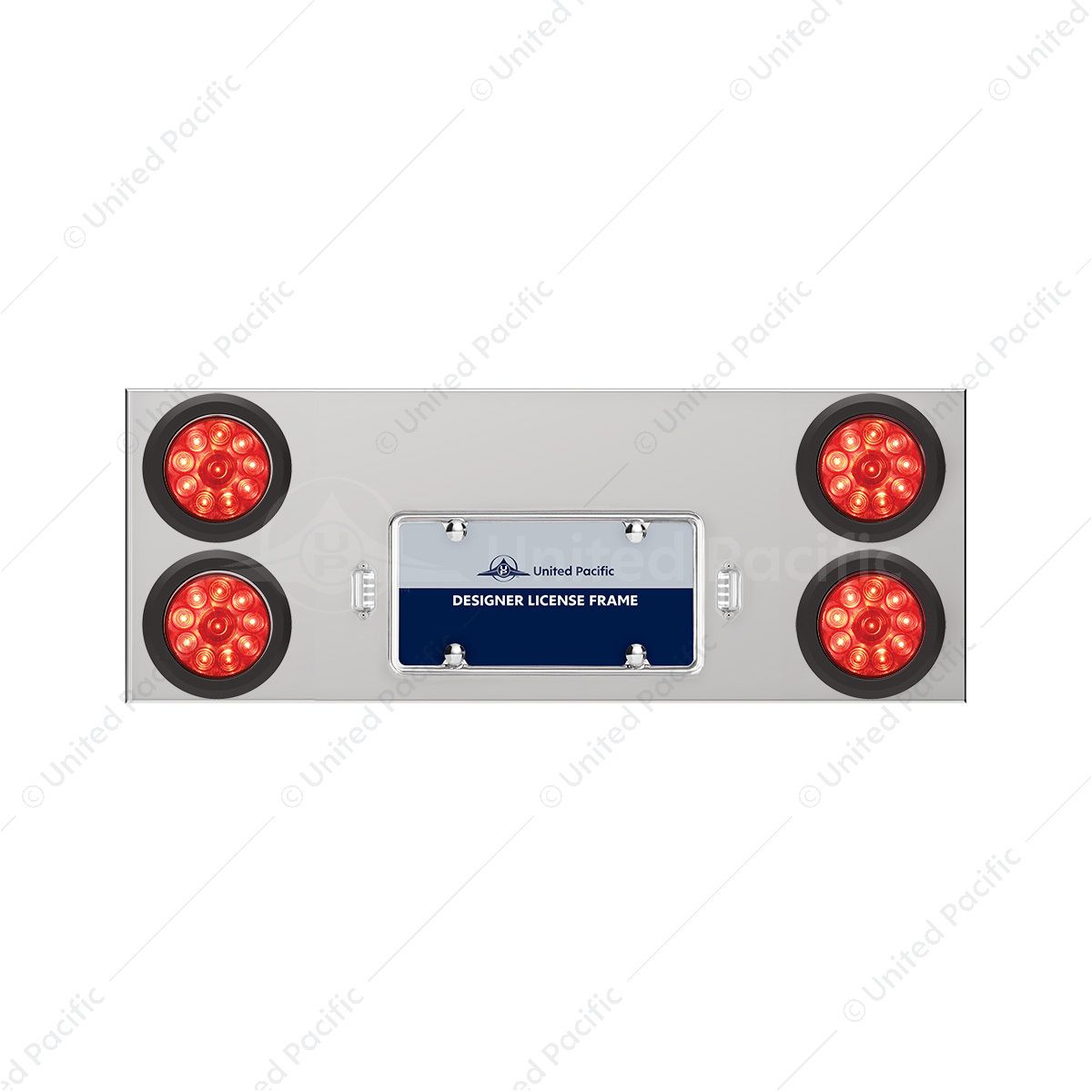 33-3/4" Stainless Rear Center Panel With Four 10 LED 4" Lights & Grommets - Red LED/Red Lens
