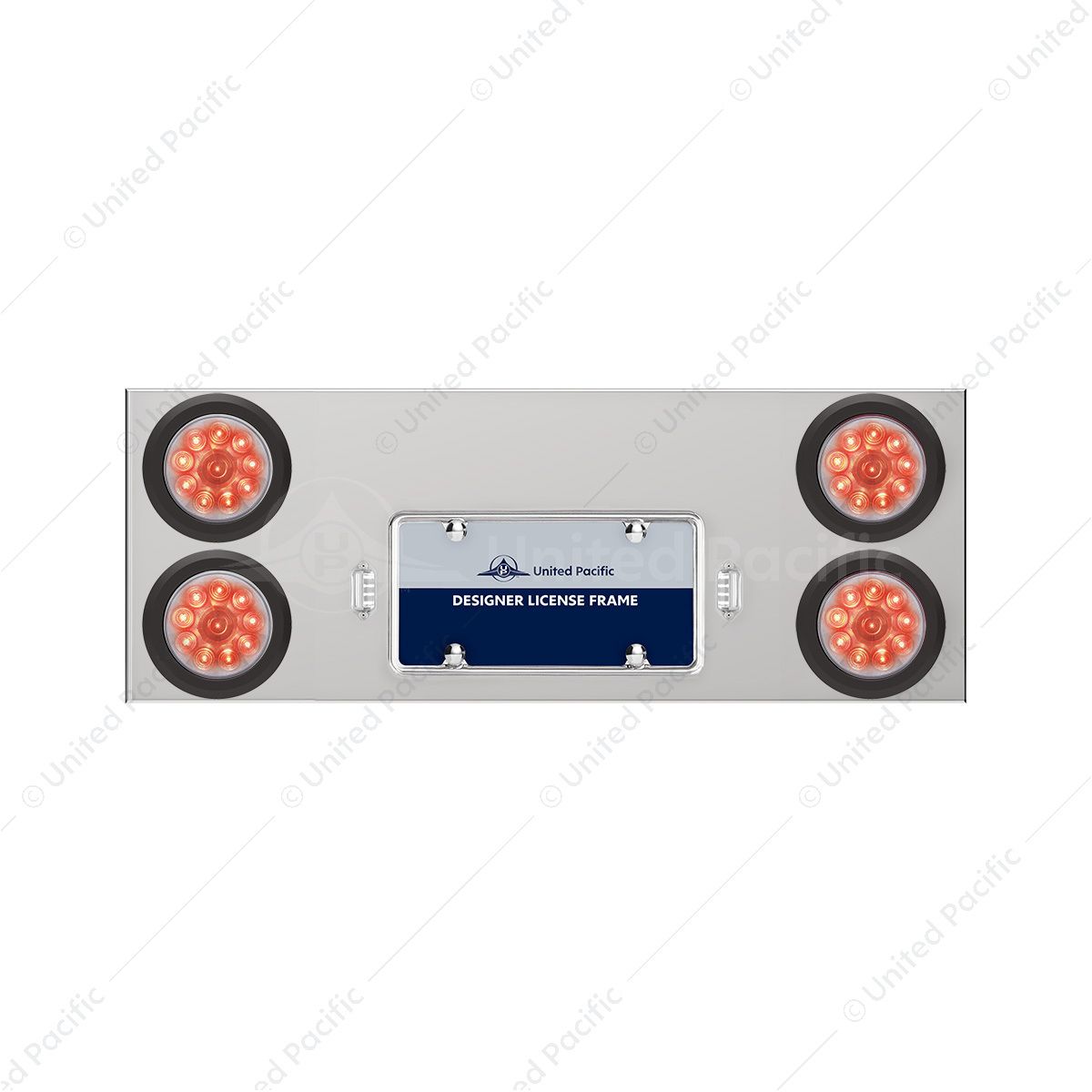 33-3/4" Stainless Rear Center Panel With Four 10 LED 4" Lights & Grommets - Red LED/Clear Lens