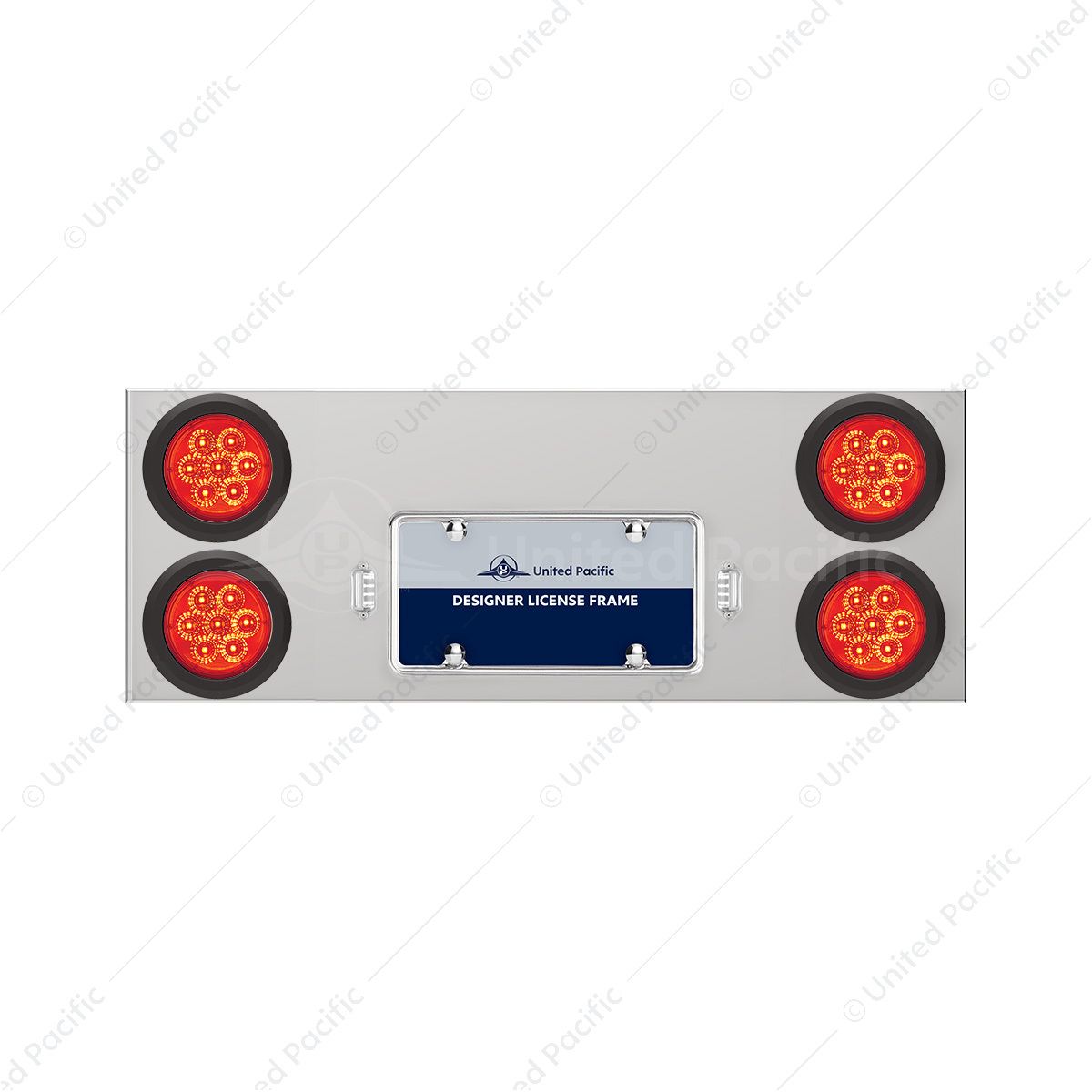 33-3/4" Stainless Rear Center Panel With Four 7 LED 4" Reflector Lights & Grommets - Red LED/Red Len