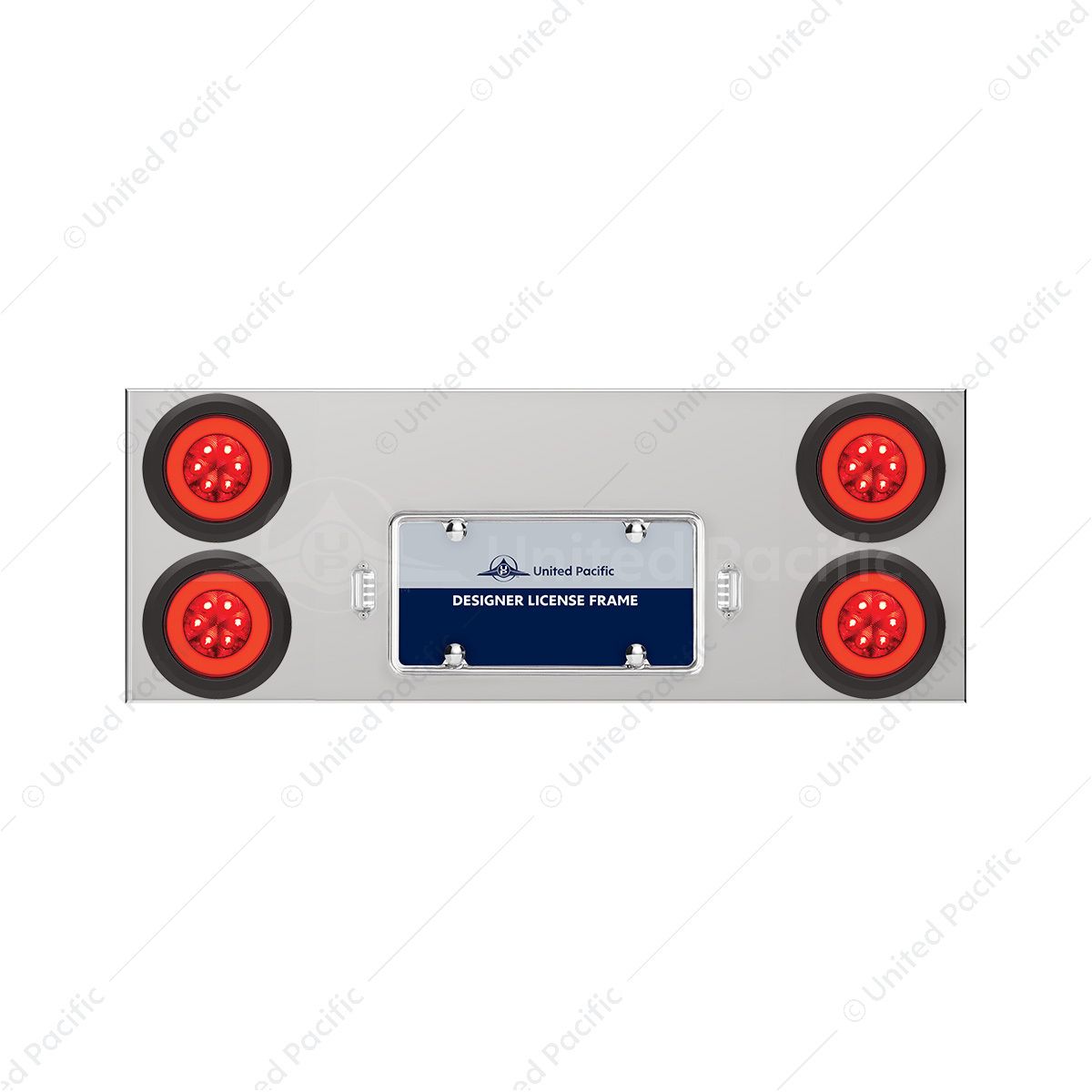 33-3/4" Stainless Rear Center Panel With Four 21 LED 4" GloLight & Grommets - Red LED/Red Lens