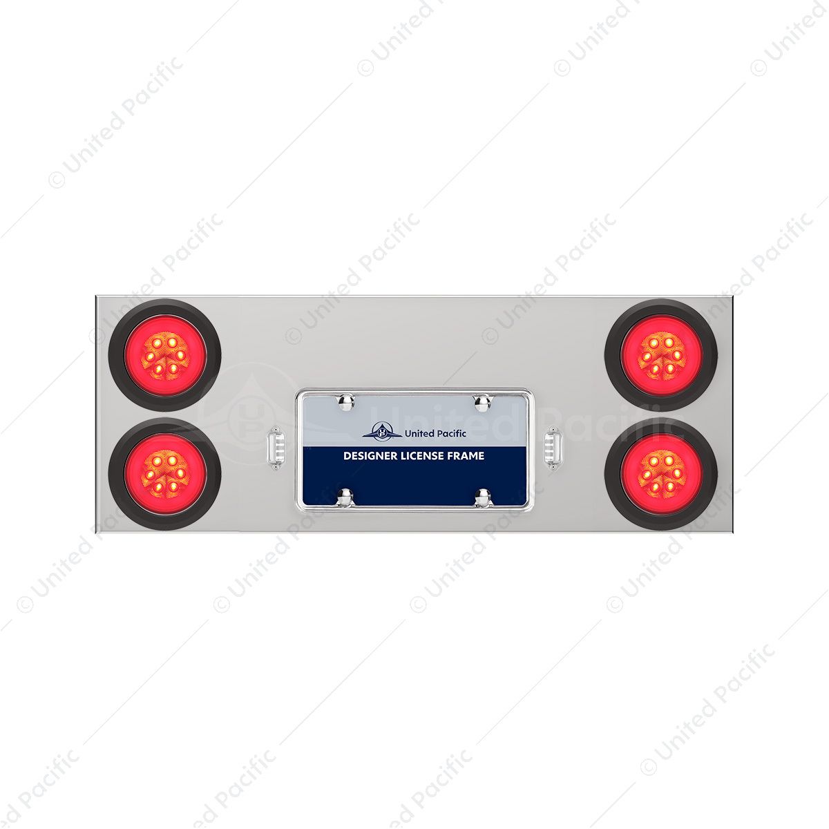 33-3/4" Stainless Rear Center Panel With Four 21 LED 4" GloLight & Grommets - Red LED/Clear Lens