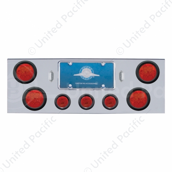 Chrome Rear Center Panel With 4X 7 LED 4" Reflector Lights & 3X 13 Red LED 2.5" Lights - Red LED/Red
