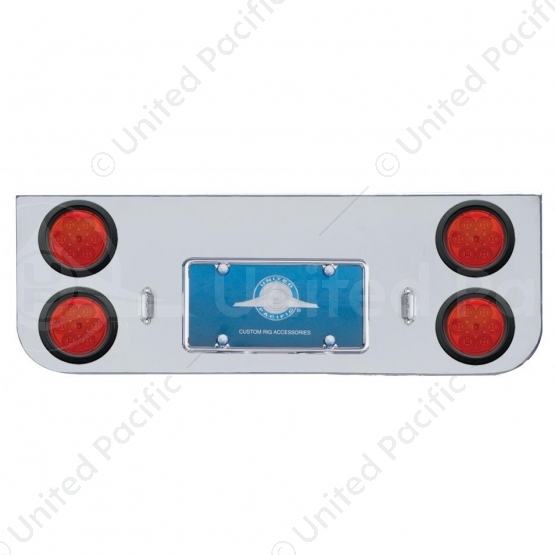 Chrome Rear Center Panel With Four 7 LED 4" Reflector Lights & Grommets - Red LED/Red Lens