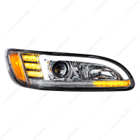 Chrome Projection Headlight With LED Sequential Turn & DRL For 2005-2015 Peterbilt 386- Passenger