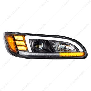 Black Projection Headlight With LED Sequential Turn & DRL For 2005-2015 Peterbilt 386- Passenger