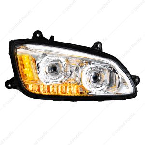 Chrome LED Headlight With LED Turn Signal & LED Position Light Bar For 2008-2017 Kenworth T660 - Pas