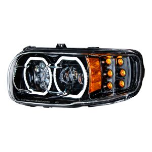 High Power 10 LED Blackout Headlight With 6 LED Turn & 100 LED Halo For 2008-2024 Peterbilt 389- Dri