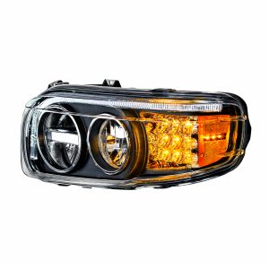 Blackout LED Headlight With LED Turn & Position Light Bar For 2008-2023 Peterbilt 389- Driver