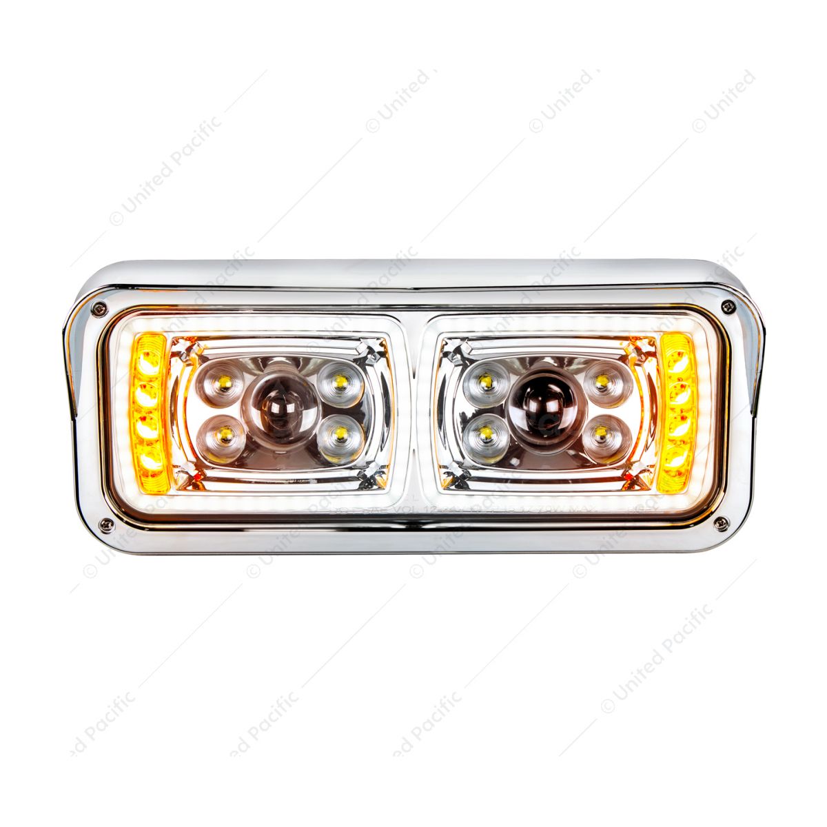 10 High Power LED "Chrome" Projection Headlight With LED Turn Signal & Position Light Bar - Driver