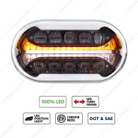 ULTRALIT PLUS High Power 10 LED Projector Black Headlight With 15 LED Dual Color Light Bar & Chrome