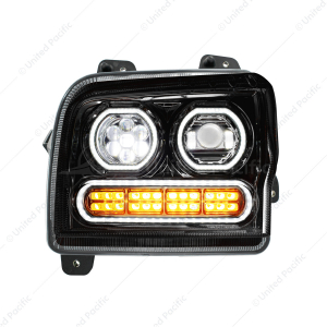 High Power 10 LED Blackout Headlight With 24 LED Turn & 100 LED Halo For 2019-2024 Kenworth W990-Dri