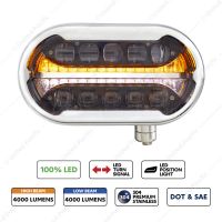 ULTRALIT PLUS High Power 10 LED Projector Black Headlight With SS Peterbilt 359 Style Housing - Pass
