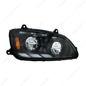 Black LED Headlight With Sequential Turn Signal & Position Light Bars For 2008-17 Kenworth T660 - Pa