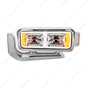 10 High Power LED "Chrome" Projection Headlight Assembly W/Mounting Arm & Turn Signal Side Pod - Dri