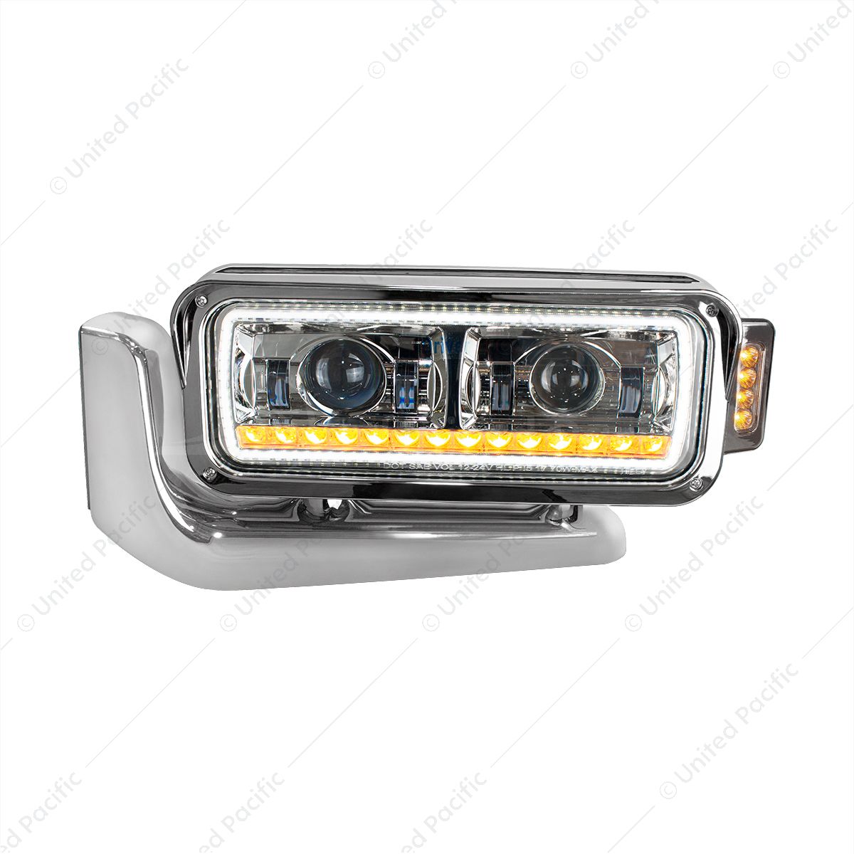 High Power LED Chrome Projection Headlight Assembly With Mounting Arm & Turn Signal - Driver
