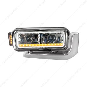 High Power LED Chrome Projection Headlight Assembly With Mounting Arm & Turn Signal - Passenger