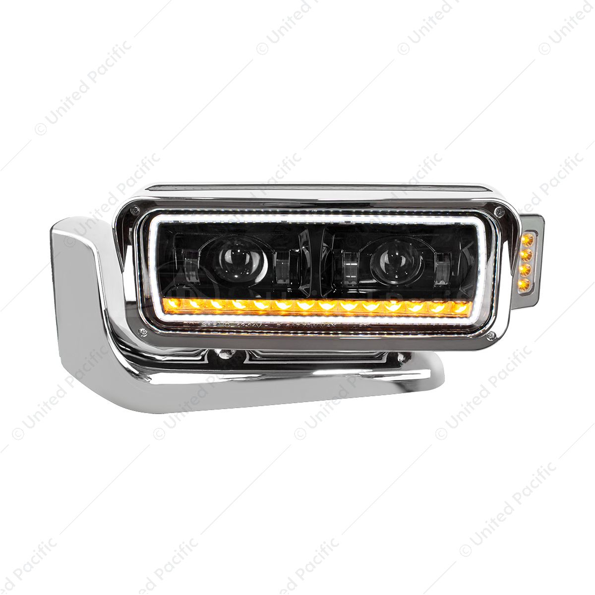 High Power LED Black Projection Headlight Assembly With Mounting Arm & Turn Signal - Driver